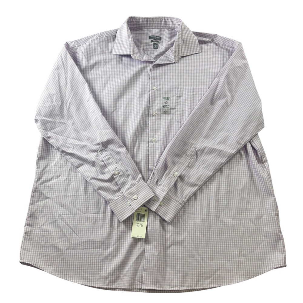 Van Heusen Flex Mens 2XL Regular Fit Button Down Shirt Soft Lilac Gingham NWT